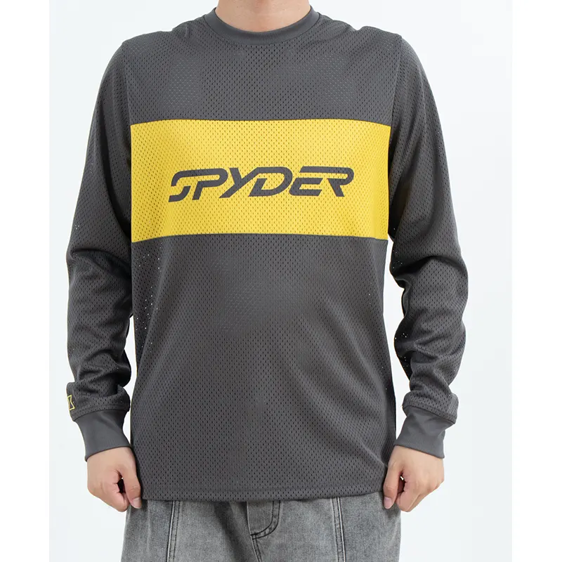 Ademend, sneldrogend mesh-shirt met lange mouwen en geel borstblok