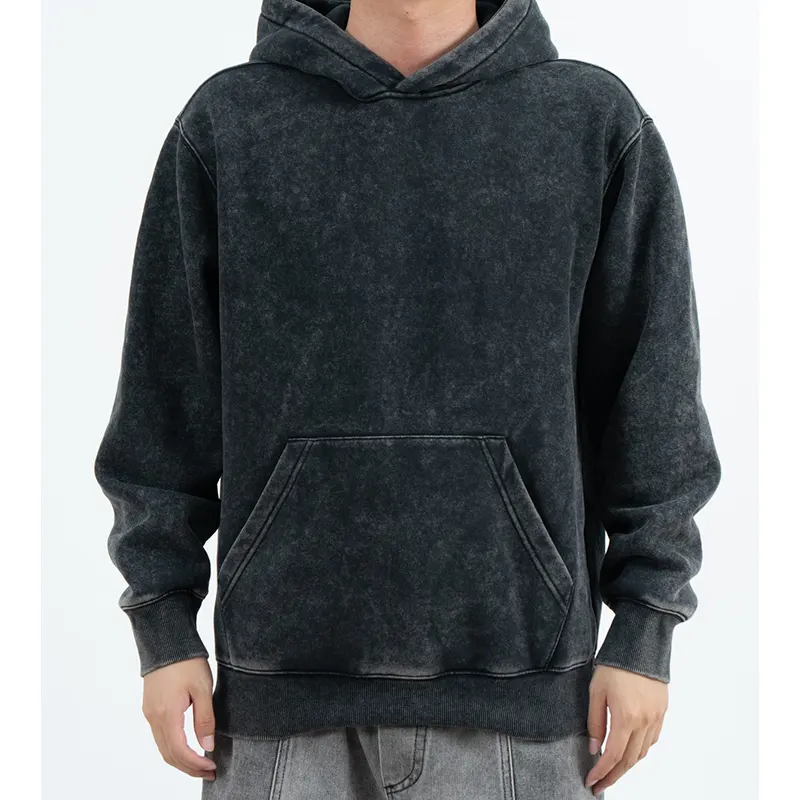 Charcoal gemêleerde pullover-hoodie met verlaagde schouders
