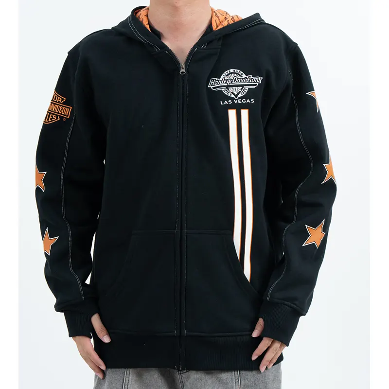 Grafische hoodie met rits, artwork op de rug van Eagle en sterrenmouwen