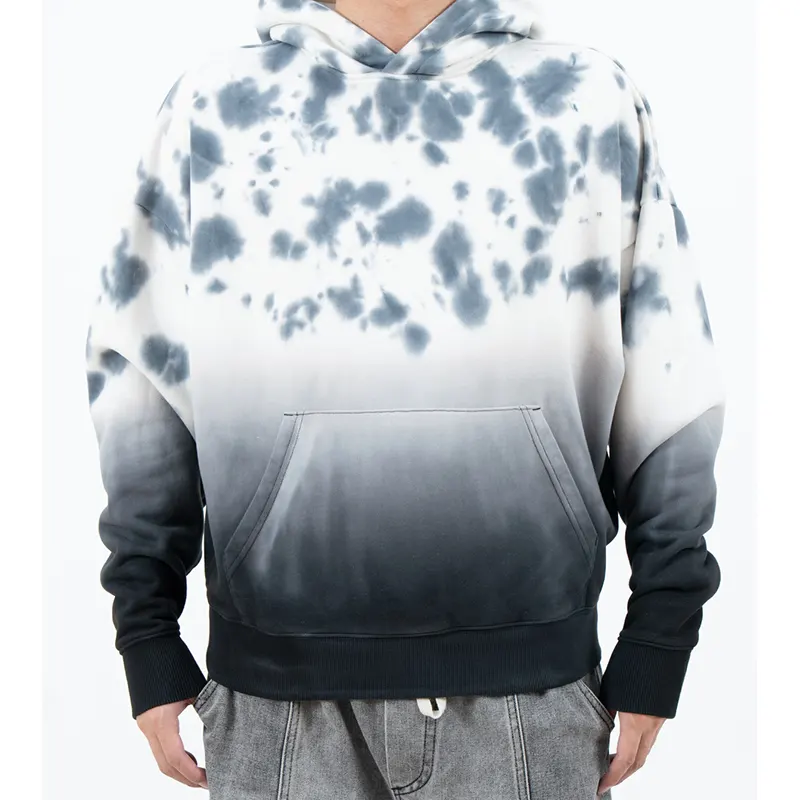 Grijs-wit gevlekte hoodie met ombre onderlichaam
