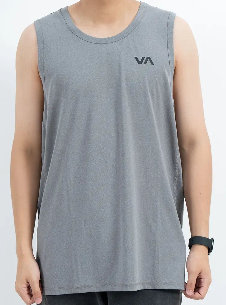 Grey Scoop Neck Tank Top with Chest Logo and Side Lettering