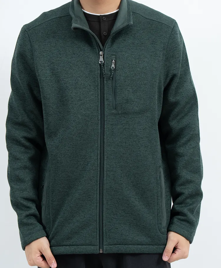 Green Stand Collar Zip Jacket with Zipped Chest and Side Pockets
