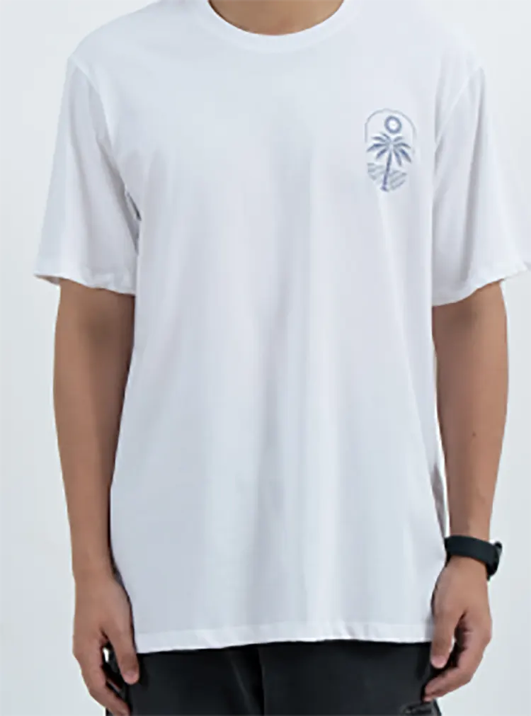 Relaxed Crew Neck T-Shirt with Palm Tree Chest and Back Graphics