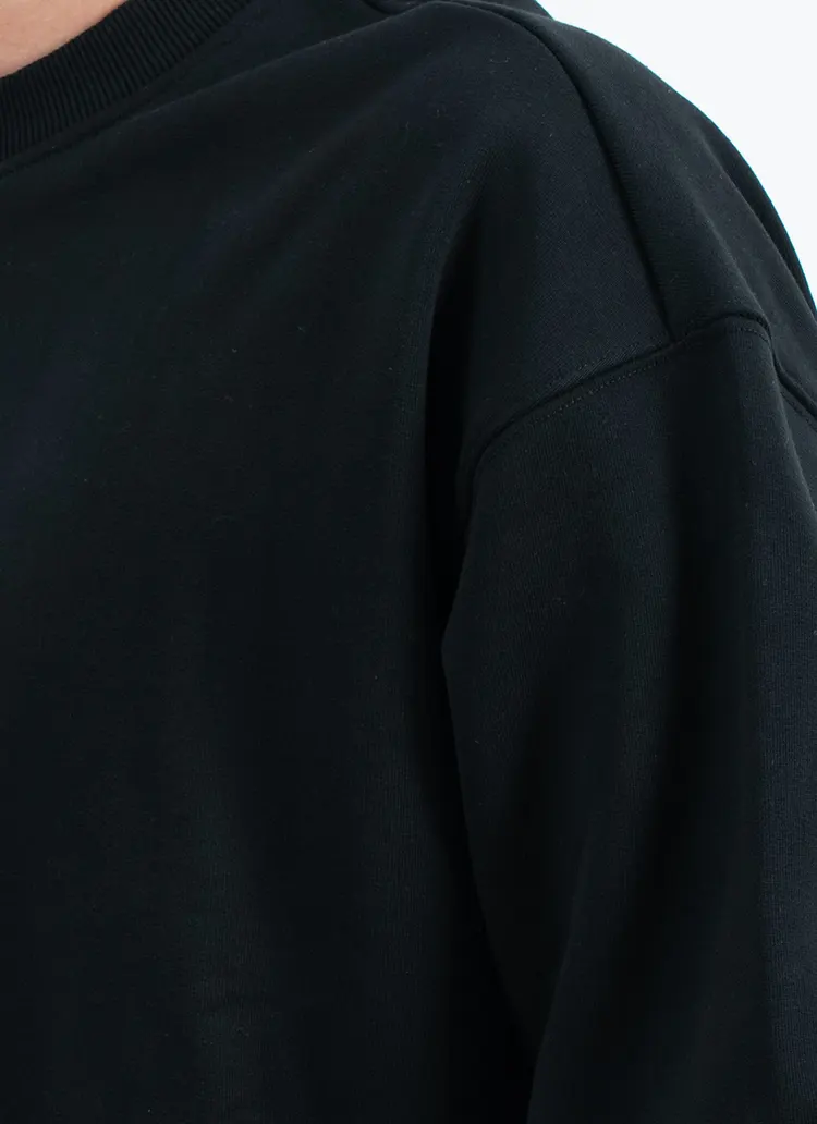 Oversized Black Crew Neck Sweatshirt with Dropped Shoulders