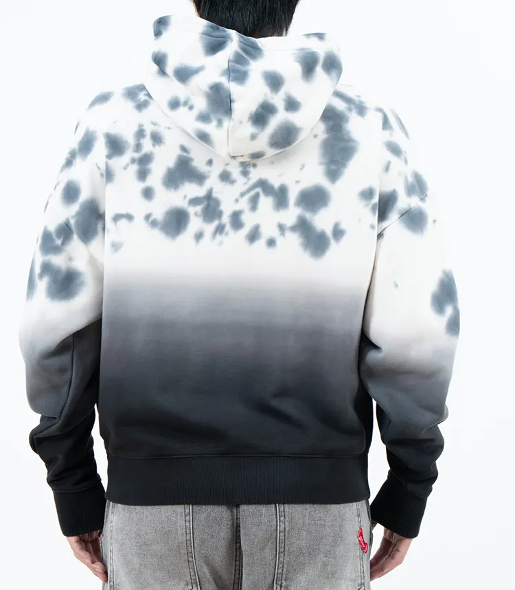 Grey-and-White Mottled Hoodie with Ombre Lower Body