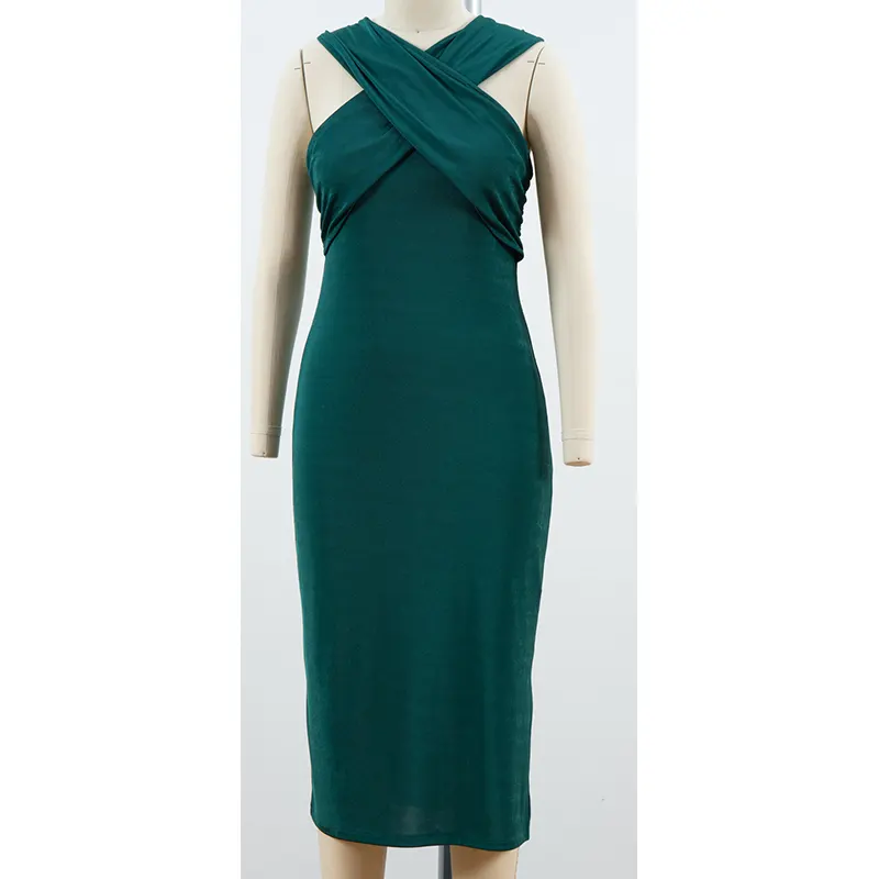 Cross Neck Bodycon Midi Dress
