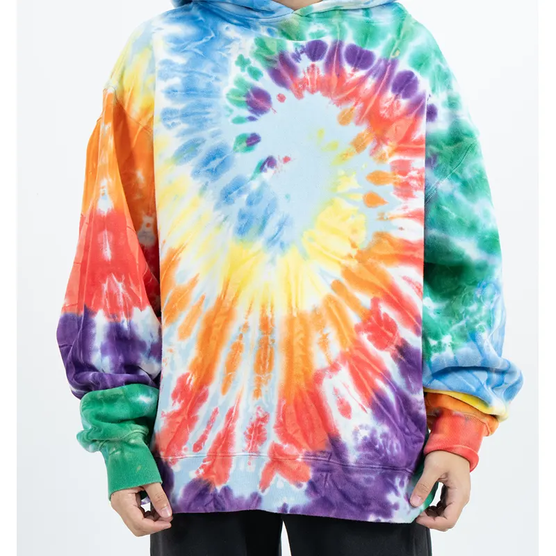 Oversized pullover-hoodie met veelkleurig spiraalvormig tie-dye-effect
