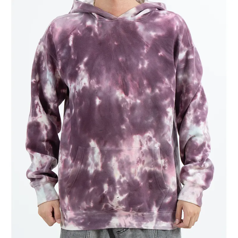 Paarse pullover-hoodie met wolkenpatroon en kangoeroezak