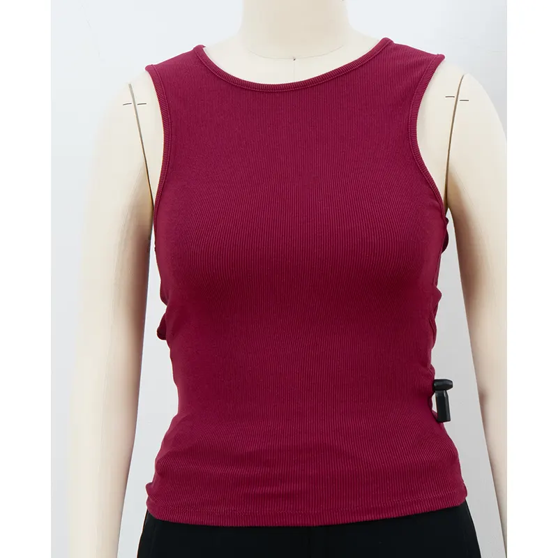 Geribbelde tanktop met hoge hals en hoekige uitsparing aan de achterkant